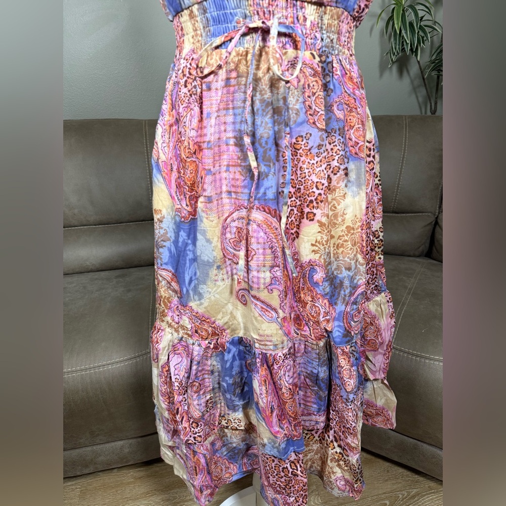 NWT Chaudry KC Anthropologie Leopard Paisley Watercolor Dress Sz M Spring Summer - Picture 4 of 16